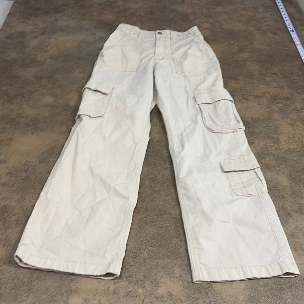 Hollister Cargo Pants Womens 25R Cream Ultra High-Rise Baggy Utility Wide Leg